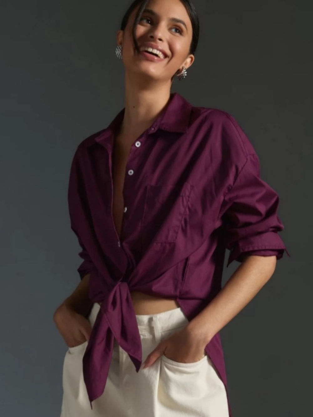 Maeve Anthropologie The Bennet Buttondown Shirt Oversized purple Women's Small